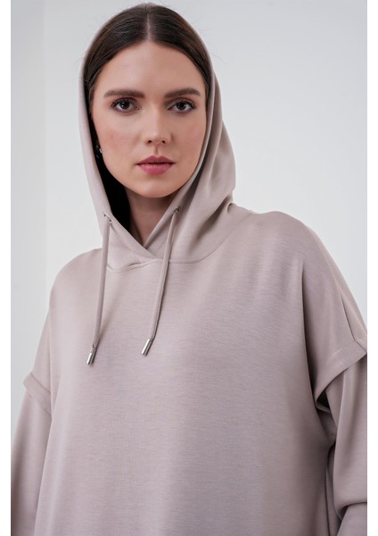 Comfort Kapüşonlu Bej Sweatshirt T-1472 fırsatları