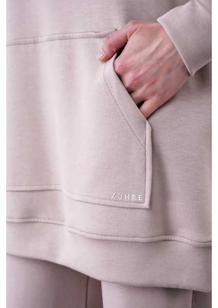 Comfort Kapüşonlu Bej Sweatshirt T-1472 indirimleri
