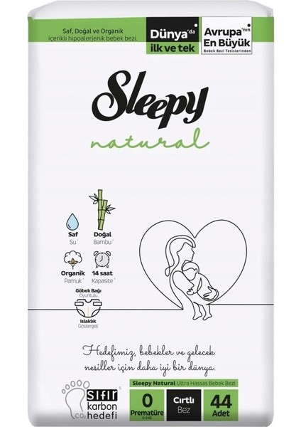 Nessiworld Natural Bebek Bezi 0 Beden Premature 44 Adet