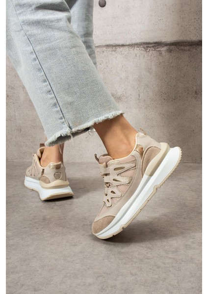 Lawse Kadın Sneakers Bağcıklı Spor Ayakkabı Bej