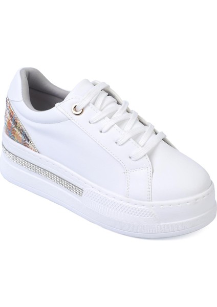 Olala Kadın Sneakers Bağcıklı Arka Desenli Spor Ayakkabı Beyaz Deri fiyatları