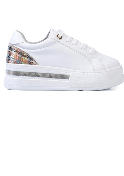 Olala Kadın Sneakers Bağcıklı Arka Desenli Spor Ayakkabı Beyaz Deri modelleri