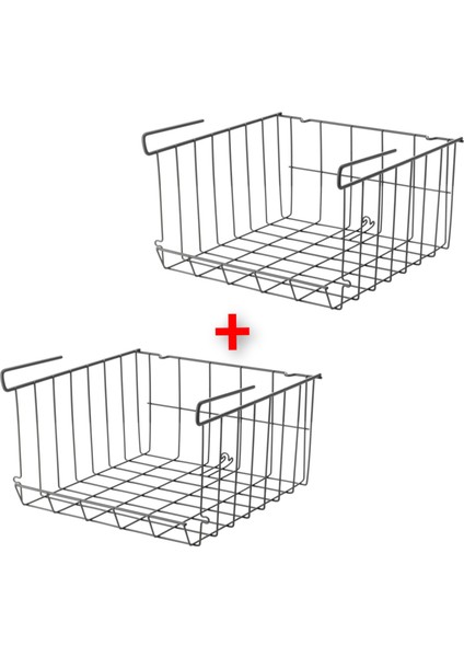 2 Adet Asılabilir Mutfak Dolap Içi Tel Sepet 31X30X18 cm Ikea 2'li Set Metal Raf Içi Organizer Gri Düzenleyici