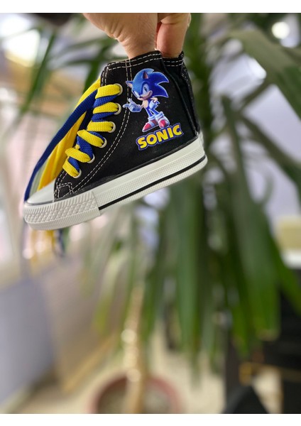 Sonic Baskılı Desenli Siyah Uzun Keten Çocuk Spor Ayakkabı Sneaker fiyatları