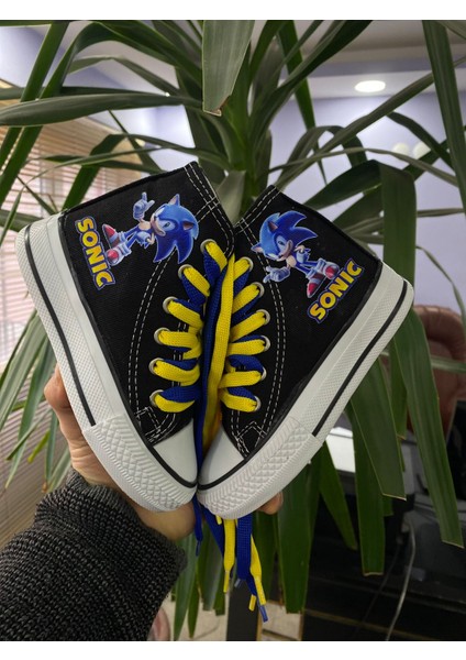 Sonic Baskılı Desenli Siyah Uzun Keten Çocuk Spor Ayakkabı Sneaker indirimleri