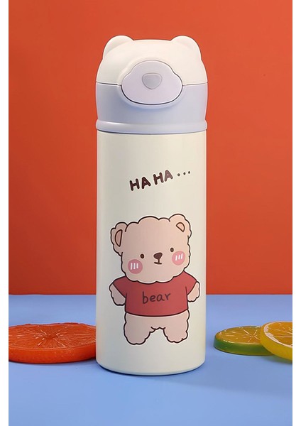 304 Çelik Krem Renk 500 ml Pipetli Matara Suluk CIN845BY