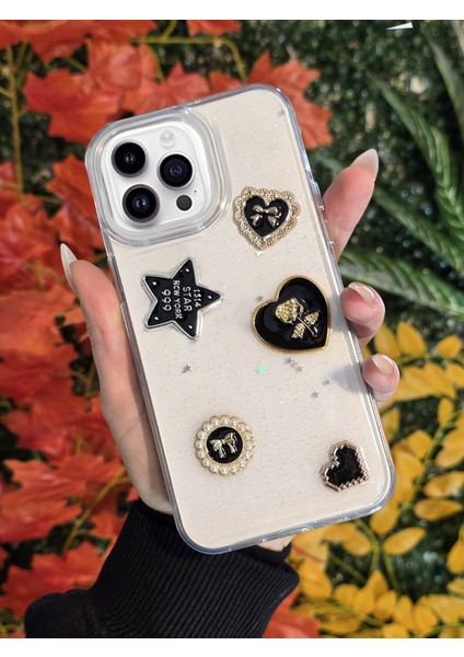 Apple iPhone 15 Pro Max Uyumlu 3D Karakterli Taşlı ve Simli Işlemeli Çift Katman Koruyucu Telefon Kılıfı
