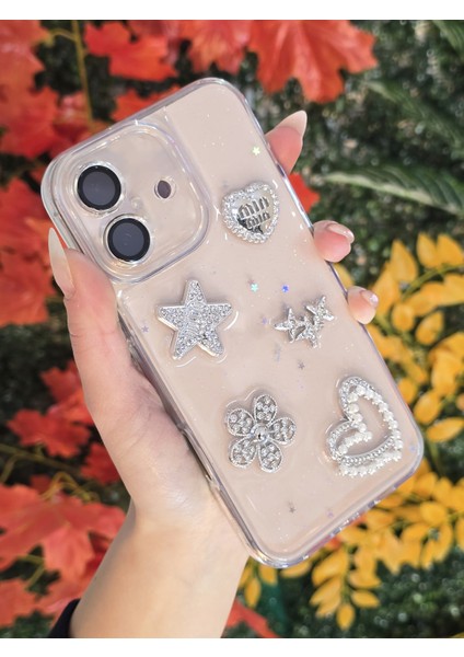 Apple iPhone 16 Plus Uyumlu 3D Karakterli Taşlı ve Simli Işlemeli Çift Katman Koruyucu Telefon Kılıfı