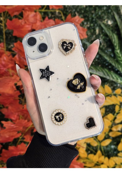Apple iPhone 15 Plus ve 14 Plus Uyumlu 3D Karakterli Taşlı ve Simli Işlemeli Çift Katman Koruyucu Kılıf
