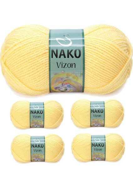 5 Adet Vizon Premium Akrilik El Örgü Ipi Yünü Renk NO:215 Saman Sarı