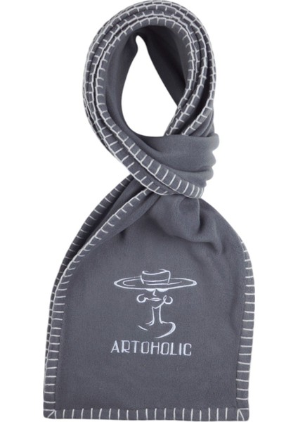 Artoholic Gri Polar Nakışlı Atkı