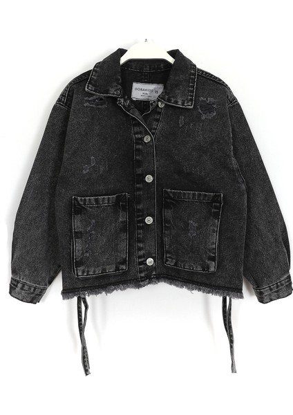 Destroyed Salaş Kesim Cep Detaylı Kız Çocuk Jeans Mont Siyah 001-0001997