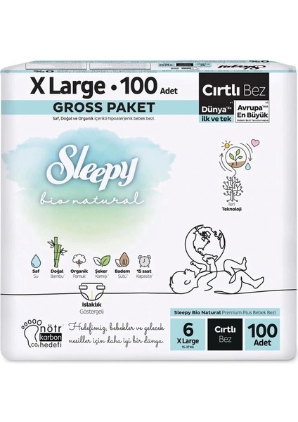 Nessiworld Sleepy Bio Natural Bebek Bezi Gross Paket 6 Beden 100 Adet