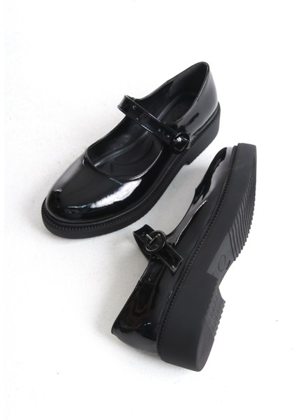 Maryba Siyah Rugan Bantlı Yuvarlak Burun Mary Jane Babet Günlük Ayakkabı fiyatları