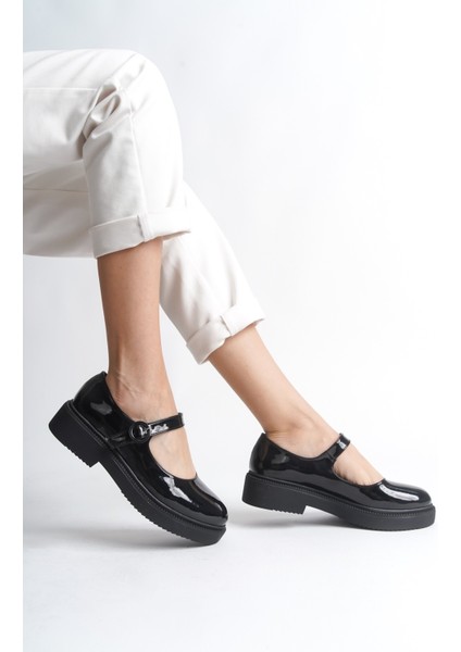 Maryba Siyah Rugan Bantlı Yuvarlak Burun Mary Jane Babet Günlük Ayakkabı modelleri