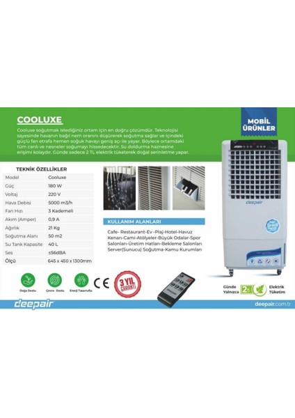Cooluxe Evaporatif Hava Soğutucu Sulu Klima