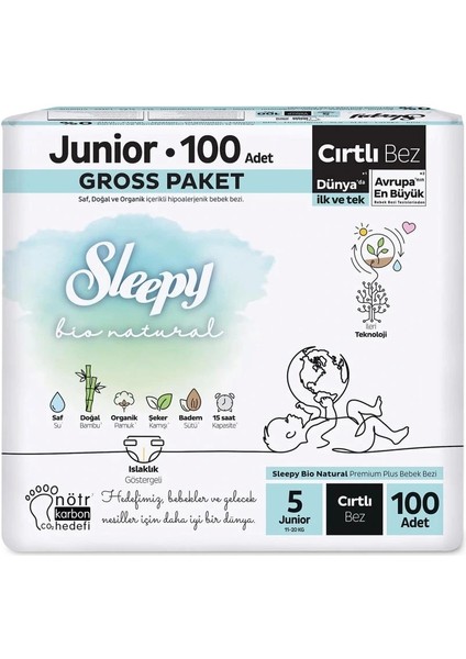 Nessiworld Sleepy Bio Natural Bebek Bezi Gross Paket 5 Beden 100 Adet
