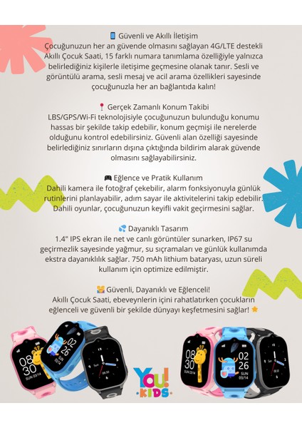 KN8101.P Akıllı Sim Kartlı Çocuk Takip Kol Saati You Kids