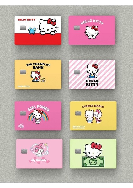 8'li Hello Kitty Set Çipli Veya Çipsiz Kart, Kredi Kartı, Akbil Kaplama Stickerı