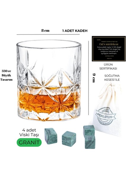 330 cc Paris Serisi Büyük Kadeh Viski Bardağı 4 Adet Viski Taşı Hediyeli fiyatları