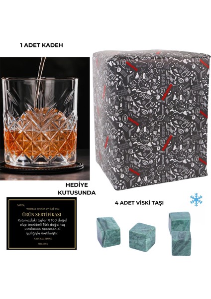330 cc Paris Serisi Büyük Kadeh Viski Bardağı 4 Adet Viski Taşı Hediyeli fırsatları