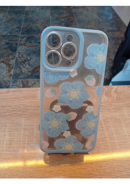 Apple iPhone 14 Pro Max Uyumlu Mavi Papatya Kılıf Şeffaf Kamera Korumalı Kapak modelleri