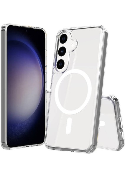 Samsung Galaxy S25 Kılıf Magsafe Wireless Şarj Şeffaf Parlak Arka Yüzey Silikon Kapak