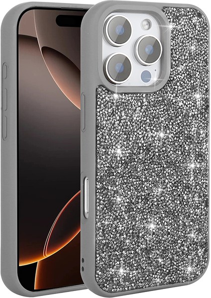 Apple iPhone 16 Pro Max Kılıf Darbe Emici Parlak Taşlı Şık Görünüm Magsafe Şarj Kapak
