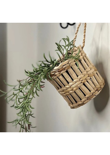 Dekoratif Çok Amaçlı Doğal El Yapımı Hasır Saksı Sepet / 10X10CM