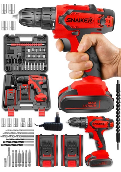 12 V 1.2 Ah Gtx Darbeli Çift Metal Şanzuman Bakır Sargili Şarjlı Çift Akülü Vidalama Matkap Kırmızıı