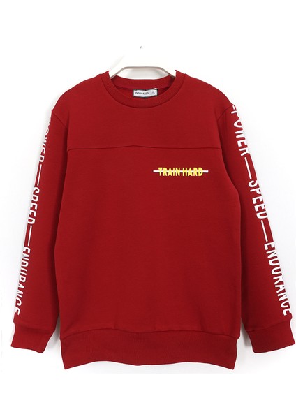 Kolları Baskılı 2 Ip Şardonlu Erkek Çocuk Basic Sweatshirt Kırmızı 001-0001998