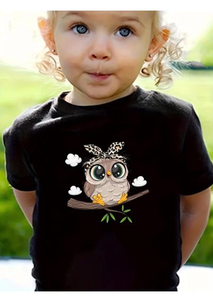 Punıx Kıds Özel Üretim Baykuş Baskılı Yeni Stil Kız Çocuk Ter Tutmayan Yazlık T-Shırt