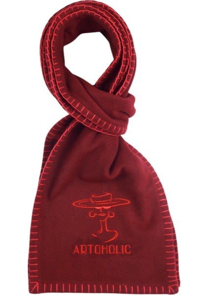 Artoholic Bordo Polar Tasarım Nakışlı Atkı