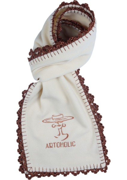Artoholic Krem Polar Tasarım Nakışlı Atkı