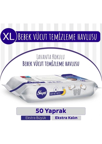 Nessiworld Sleepy Xl Lavanta Kokulu Bebek Vücut Temizleme Mendili 50 Yaprak