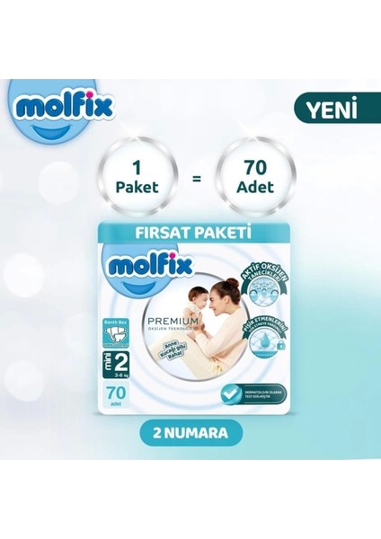 Nessiworld Molfix Premium Bebek Bezi Fırsat Paketi 2 Beden 3-6 kg 70 Adet