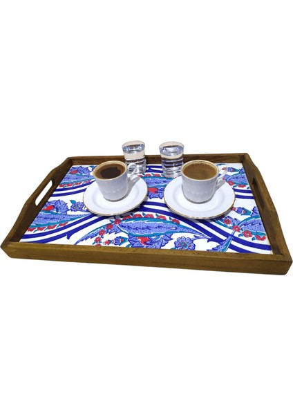 Ahşap Seramikli Çini Desenli Sunumluk Tepsi modelleri