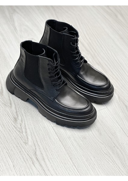 Black Badıkan 3217 Hakiki Deri Siyah Erkek Bot Siyah