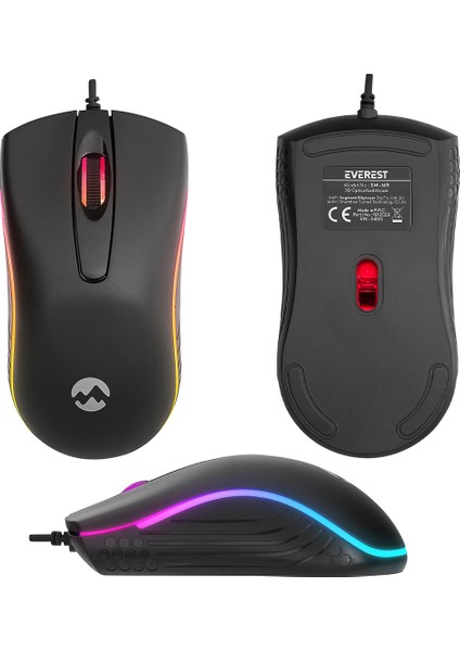Everest Sm-M9 1000 Dpı USB Rgb Rainbow Ledli Siyah 3D Optik LED Mouse (4767) - ISL6924-1806