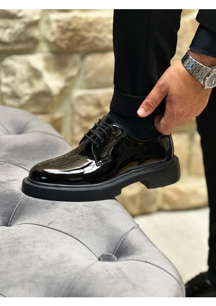 Black Bocel Shiny 3293 Hakiki Deri Rugan Erkek Casual Siyah