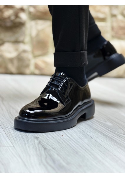 Black Bocel Shiny 3293 Hakiki Deri Rugan Erkek Casual Siyah