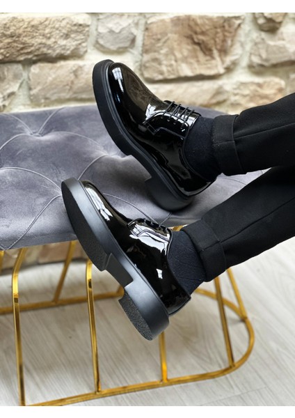 Black Bocel Shiny 3293 Hakiki Deri Rugan Erkek Casual Siyah