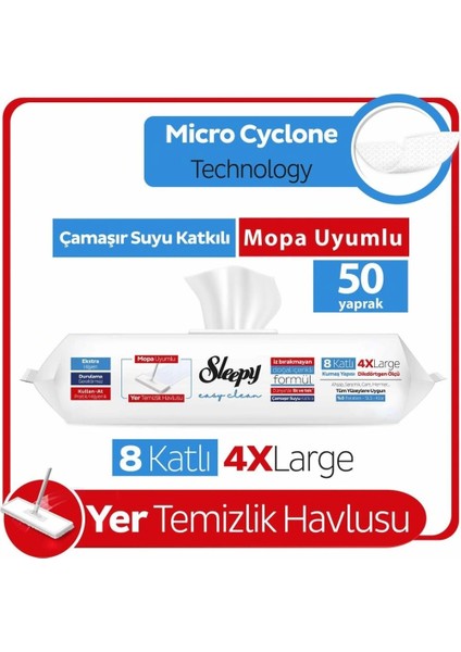 Nessiworld Sleepy Yer Temizlik Havlusu Mop Uyumlu 50 Adet Çamaşır Suyu
