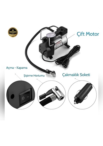 12V Metal Hava Kompresörü - 150 Psı, Güçlü Performans, Taşınabilir ve Çok Amaçlı Oto Lastik Şişirme Cihazı, Bisiklet, Bot ve Top Şişirme