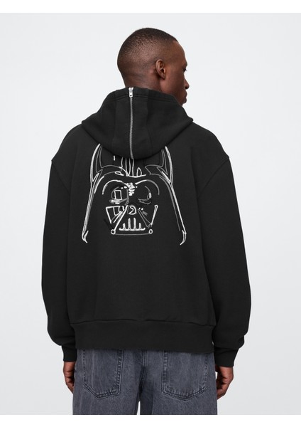 Erkek Siyah Star Wars Grafikli Extra Heavyweight Varsity Ceket