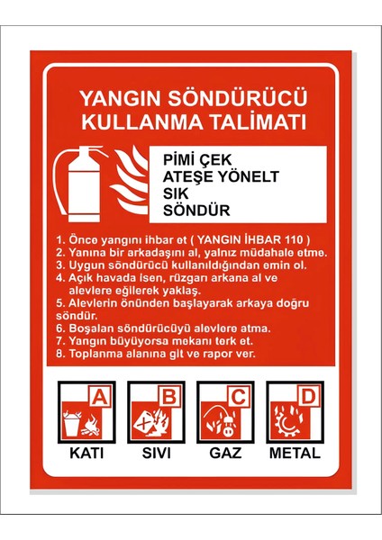Yangın Söndürücü Kullanma Talimatı Levha 20X30CM 35X50CM Pvc Foreks