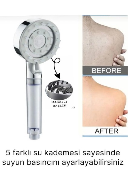 2 Adet Yedek Filtreli Su Tasarruflu Kireç Önleyici Beyaz Masajlı Duş Başlığı