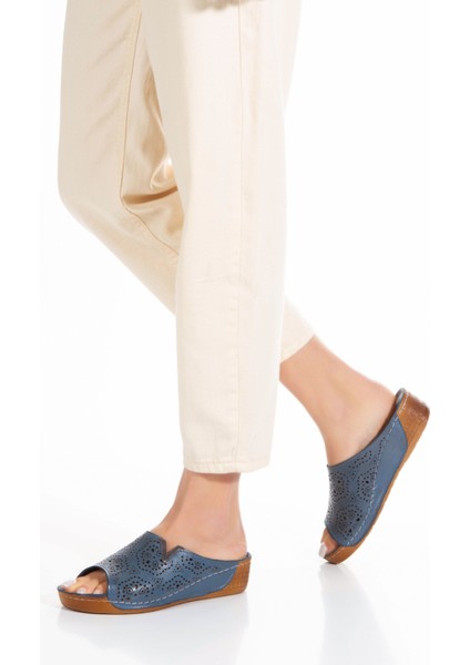 Hakiki Deri Dolgu Taban Topuksuz Kadın Terlik