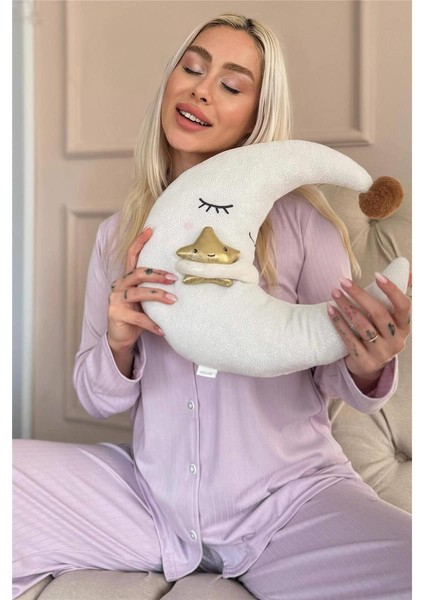 Lila Dublin Önden Düğmeli Uzun Kollu Kadın Pijama Takımı