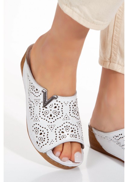 Hakiki Deri Dolgu Taban Topuksuz Kadın Terlik modelleri